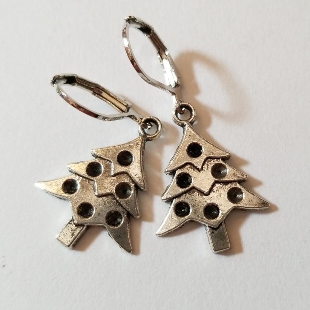 Silver Metal Christmas Trees Earrings